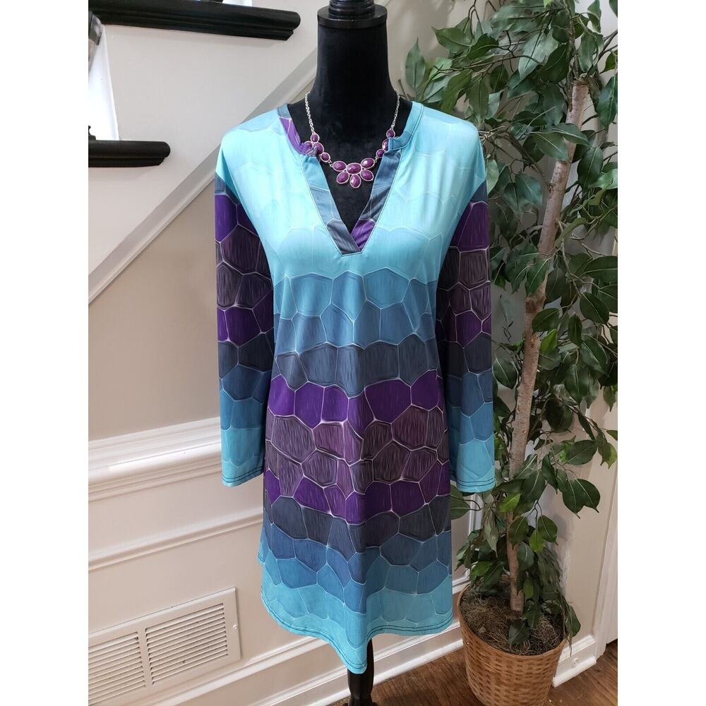 Lily Women's Multicolor Polyester V-Neck Long Sleeve Knee Length Dress Size 3x